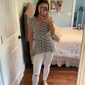 Striped Short Sleeve Blouse